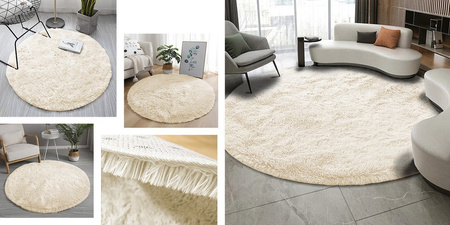 Dywan Shaggy antypoślizgowy nowoczesny salon miękki pluszowy 150x150, beżowy