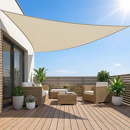 Żagiel przeciwsłoneczny szary trójkątny 3,6m ochrona UV wodoodporny +lina