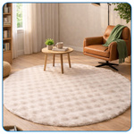 Dywan okrągły Rabbit Bubble 120 cm - miękki puszysty dywan do salonu i sypialni - beżowy