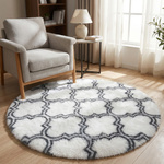Dywan okrągły do salonu shaggy DECOR antypoślizgowy miękki puszysty 140x140 White Lantern