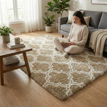 Dywan do salonu shaggy DECOR antypoślizgowy miękki puszysty modny 200x250 Khaki Lantern