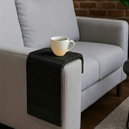 Podłokietnik na sofę kanapę podkładka nakładka elastyczna taca bambusowa (Czarny)