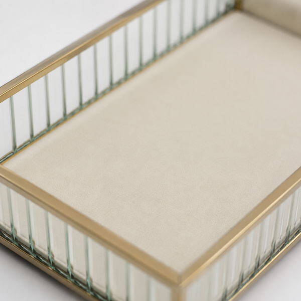Szklana szkatułka na biżuterię 26x13x4cm organizer pudełko welurowa beżowa