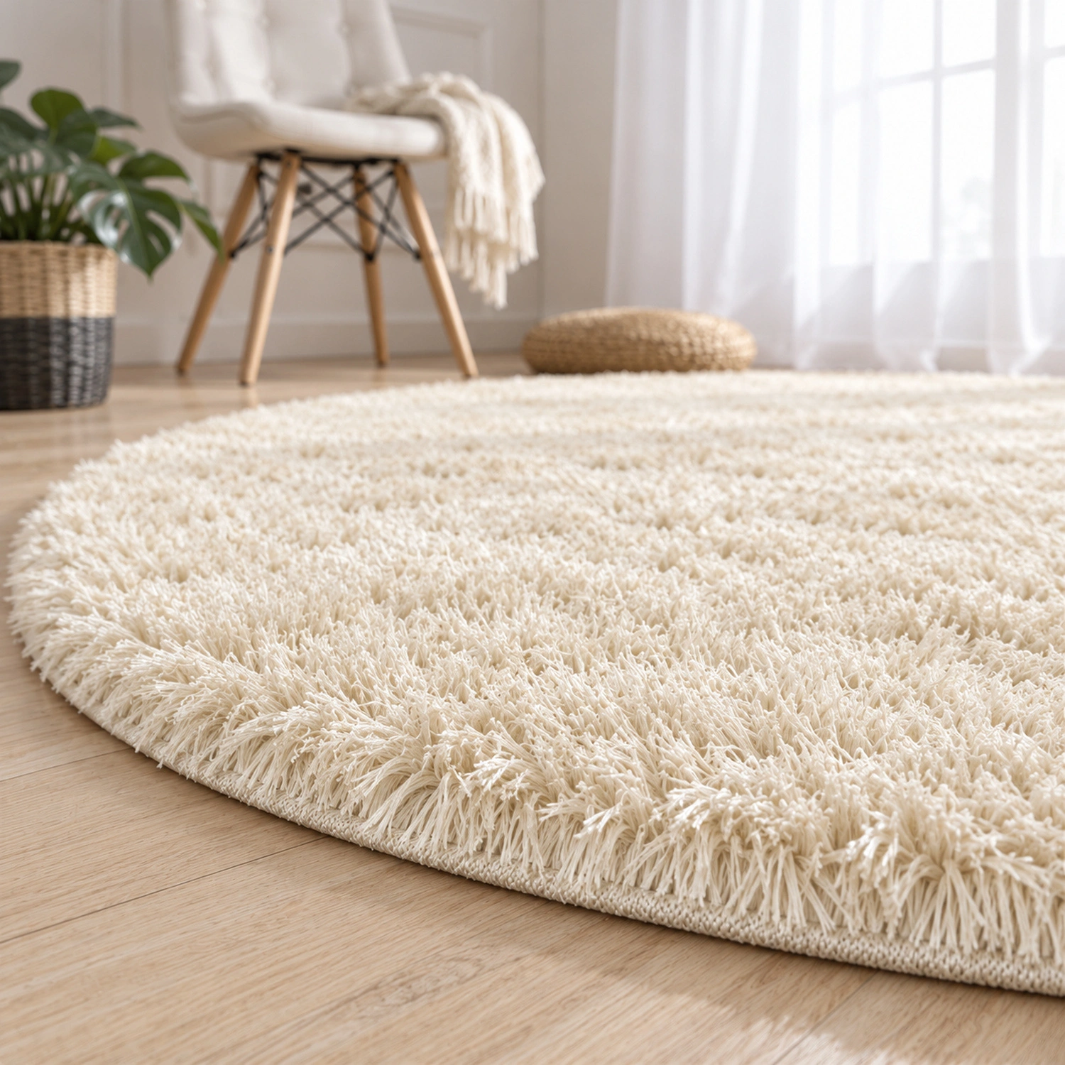 Dywan okrągły Shaggy CreamBeige 200 cm — detal runa