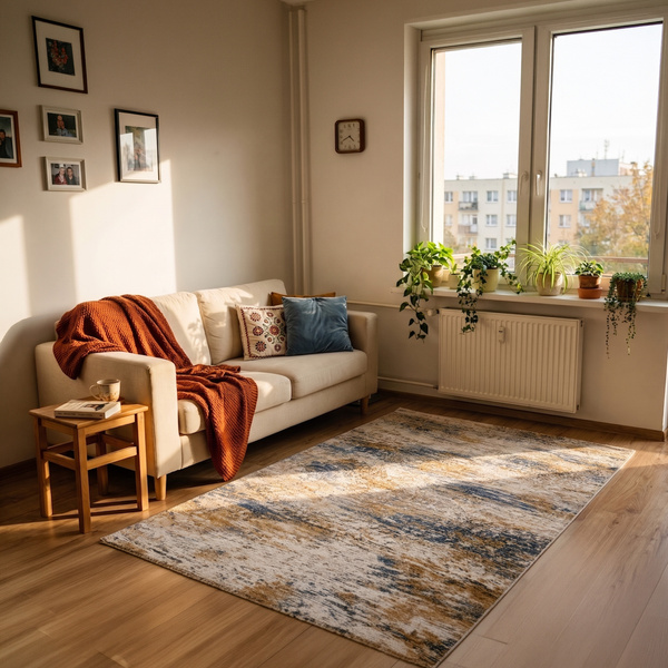 Beżowy dywan do salonu 120x170 nowoczesny NOVO Marmur antypoślizgowy miękki