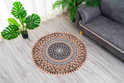 Dywan okrągły Novo 90x90 cm, beżowy Aztecki - pluszowy do salonu