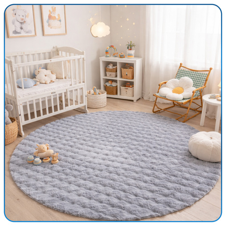Dywan okrągły Rabbit Bubble 120 cm, srebrny - pluszowy do salonu