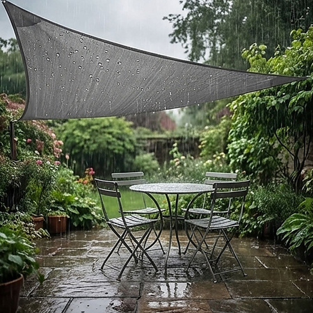 Żagiel przeciwsłoneczny szary trójkątny 3,6m ochrona UV wodoodporny +lina