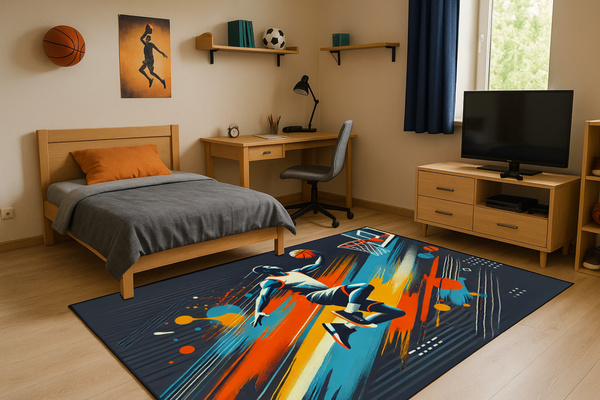 Dywan gamingowy 3D Basketball 100x150 cm - nowoczesny wzór 3D do pokoju gracza