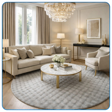 Dywan okrągły Rabbit Bubble 120 cm - miękki puszysty dywan do salonu i sypialni - srebrny