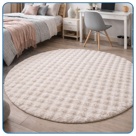 Dywan okrągły Rabbit Bubble 120 cm - miękki puszysty dywan do salonu i sypialni - beżowy