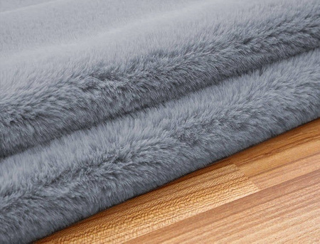 Dywan Okrągły Rabbit futro królika antypoślizgowy puszysty 180x180, srebrny