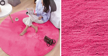 Dywan Okrągły Rabbit futro królika antypoślizgowy puszysty 120x120, różowy