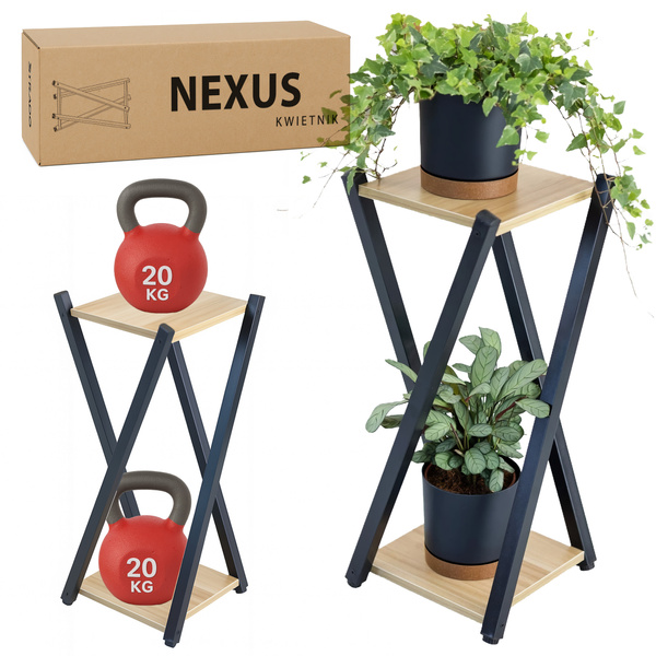 Kwietnik stojący metalowy stojak na kwiaty rośliny loft 2 poziomy Nexus