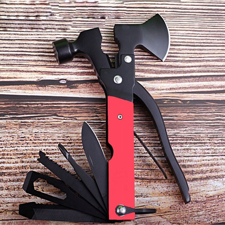 MULTITOOL 17w1 Narzędzie wielofunkcyjne survival składany scyzoryk nóż piła, czerwony