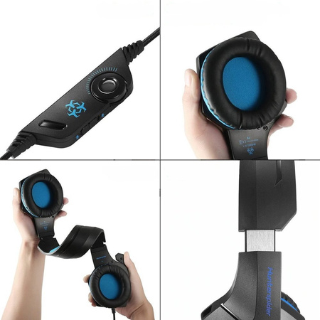 Słuchawki gamingowe LED z mikrofonem HunterSpider V01 (Niebieskie)