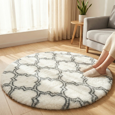 Dywan okrągły do salonu shaggy DECOR antypoślizgowy miękki puszysty 120x120, biały