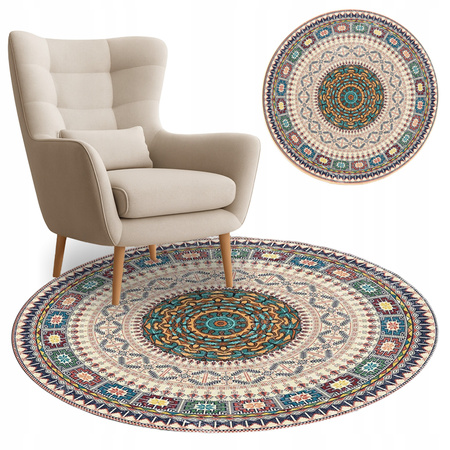 Dywan okrągły NOVO Strado nowoczesny beżowy deliktany wzór do salonu Orientalny 150x150 cm