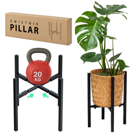 Kwietnik stojący REGULOWANY metalowy stojak na kwiaty rośliny stelaż PILLAR, czarny