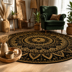 Dywan okrągły Mandala do salonu 160x160 orientalny NOVO antypoślizgowy