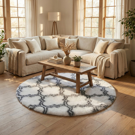 Dywan okrągły do salonu shaggy DECOR antypoślizgowy miękki puszysty 140x140, biały