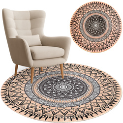 Dywan okrągły Novo 200x200 cm, beżowy Aztecki - pluszowy do salonu