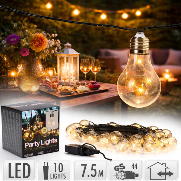 Lampki imprezowe na ogród balkon 50LED 7,5m girlanda świetlna łańcuch