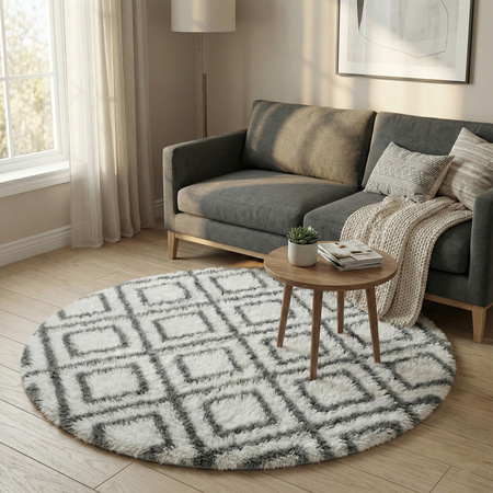 Dywan okrągły do salonu shaggy DECOR antypoślizgowy miękki puszysty 140x140 White Cube