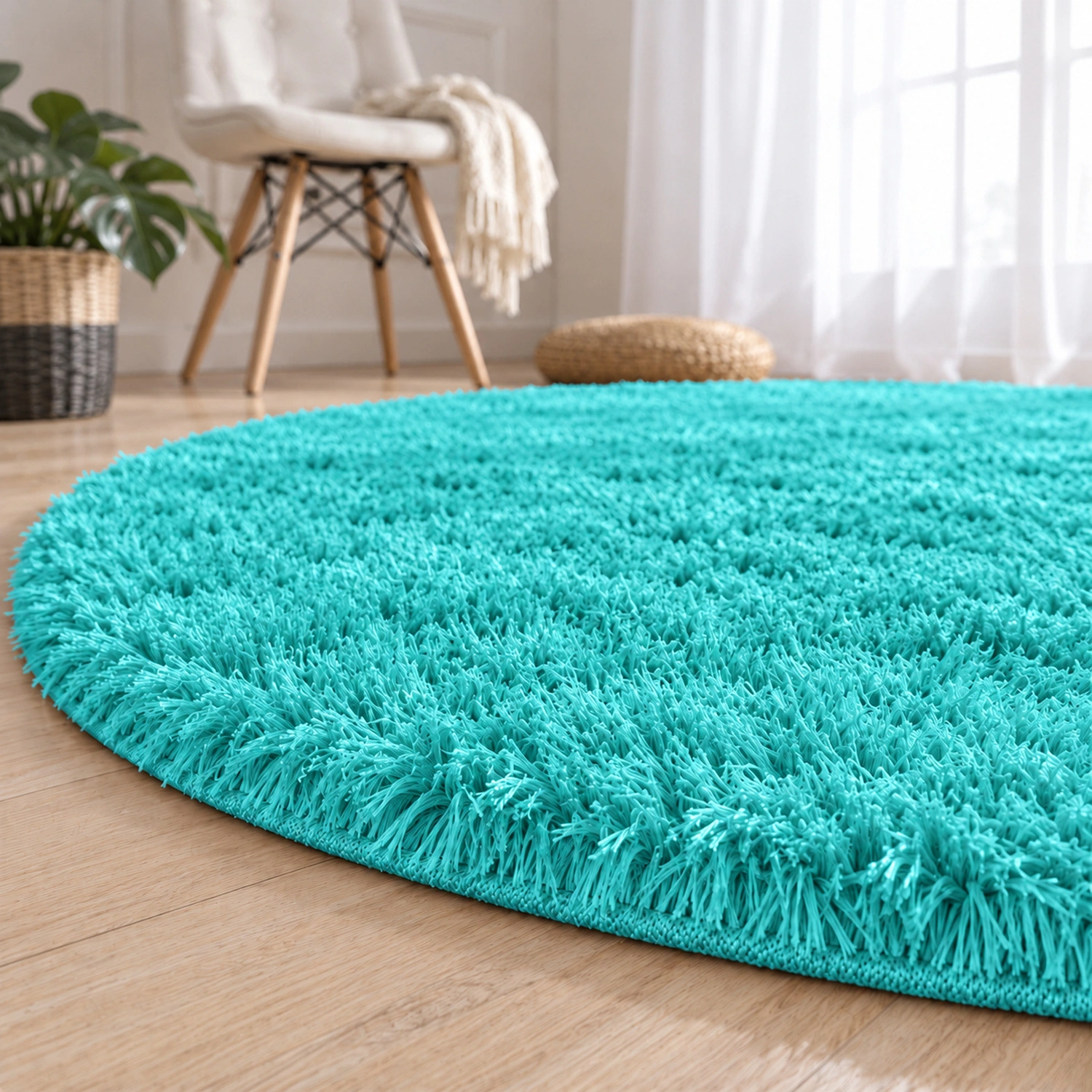 Dywan okrągły Shaggy TurquoiseSea 80 cm — detal runa