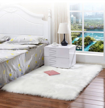 Dywan Owcza Skóra sztuczna puszysty futrzany miękki futro 100x150, biały