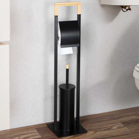 Metalowy stojak na papier toaletowy 2w1 Szczotka toaletowa wolnostojąca, czarny