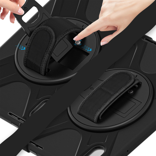 Etui Armor Strap z paskiem do Lenovo Tab M11 10.95, czarne - ochronne z podstawką, dostęp do portów i przycisków