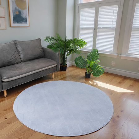 Dywan okrągły Rabbit 3D pluszowy miękki jedwabisty futro królika 120, srebrny