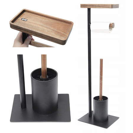 Metalowy stojak na papier toaletowy Szczotka toaletowa wolnostojąca półka, czarny