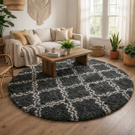 Dywan okrągły do salonu shaggy DECOR antypoślizgowy miękki puszysty 140x140 Grey Lantern