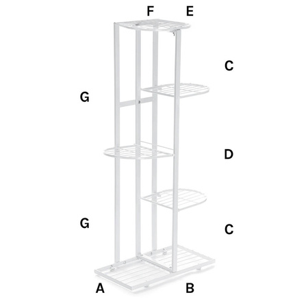 Kwietnik metalowy stojący na 6 doniczek kwiatów 97x43x22cm (Biały)