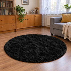 Dywan okrągły Shaggy 140x140 cm, czarny - pluszowy, miękki do salonu i sypialni