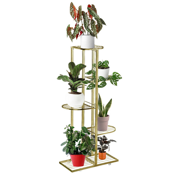 Metalowy duży kwietnik stojący na kwiaty rośliny 6 donic stojak 97cm, złoty