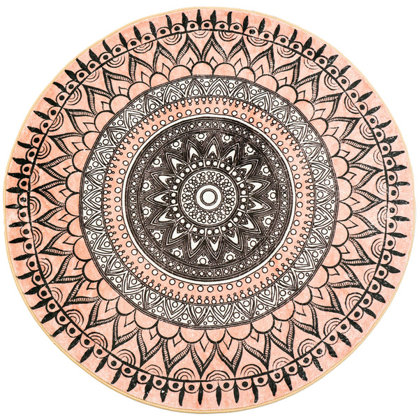 Dywan okrągły Novo 200x200 cm, beżowy Aztecki - pluszowy do salonu