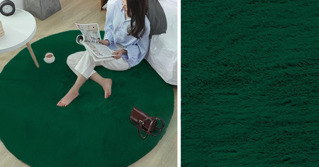 Dywan Okrągły Rabbit futro królika antypoślizgowy puszysty 160x160, butelkowozielony