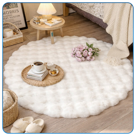 Dywan okrągły Rabbit Bubble 120 cm, biały - pluszowy, miękki do salonu i sypialni