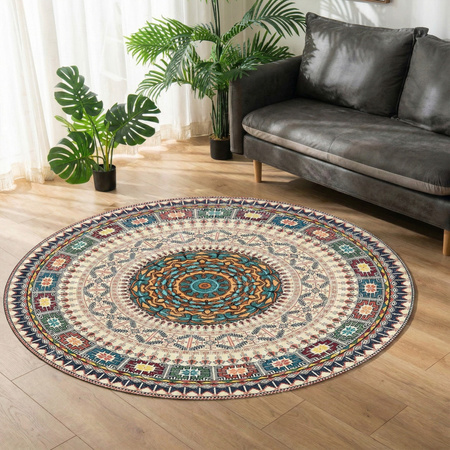 Dywan okrągły NOVO Strado nowoczesny beżowy deliktany wzór do salonu Orientalny 80x80 cm