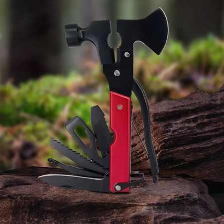 MULTITOOL 17w1 Narzędzie wielofunkcyjne survival składany scyzoryk nóż piła, czerwony