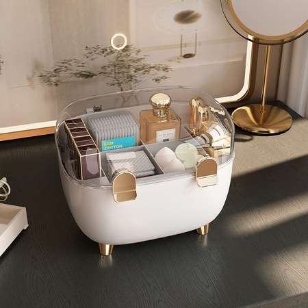 ZESTAW 3x Organizer szkatułka pojemnik na kosmetyki pędzle biżuterię ARIA, beżowy-przezroczysty