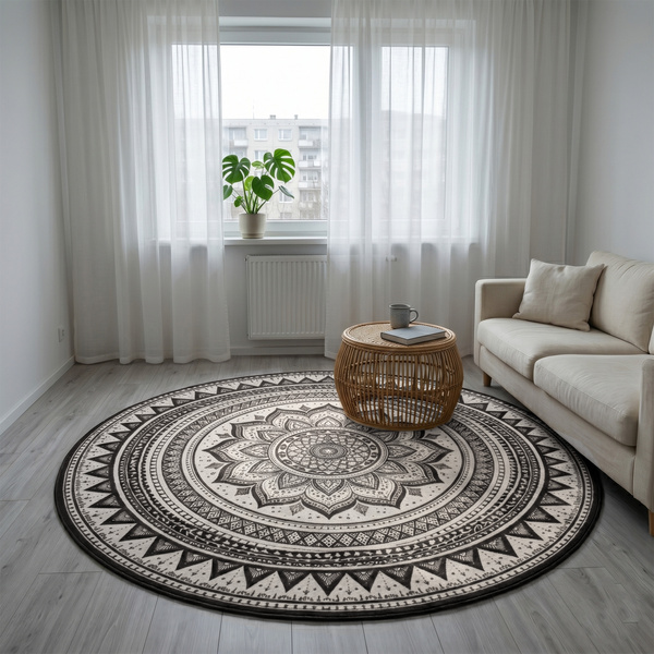 Dywan okrągły Mandala do salonu 120x120 orientalny NOVO antypoślizgowy
