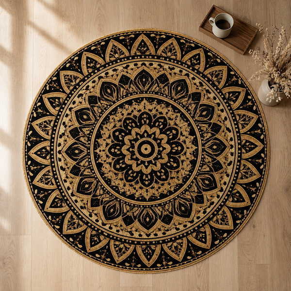 Dywan okrągły Mandala do salonu 120x120 orientalny NOVO antypoślizgowy