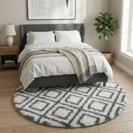 Dywan okrągły do salonu shaggy DECOR antypoślizgowy miękki puszysty 140x140, biały