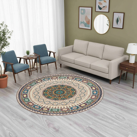 Dywan okrągły NOVO Strado nowoczesny beżowy deliktany wzór do salonu Orientalny 80x80 cm