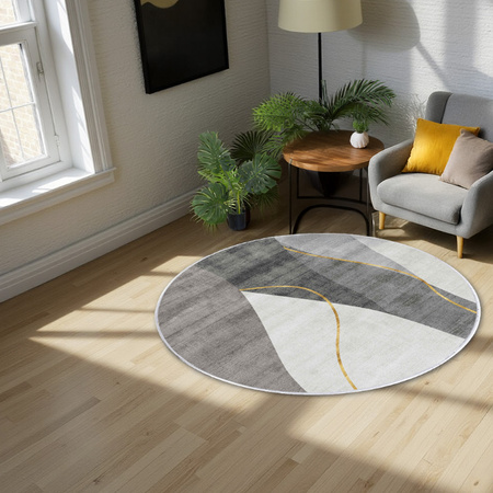 Dywan okrągły NOVO Strado nowoczesny delikatny szary wzór do salonu Szare Echo 90x90 cm