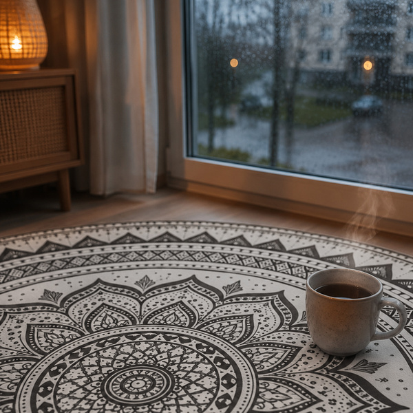 Dywan okrągły Mandala do salonu 100x100 orientalny NOVO antypoślizgowy